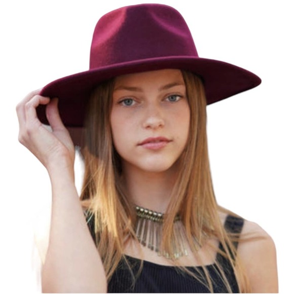 Free People Accessories - FREE PEOPLE Burgundy Red Wool Felt Wythe Hat One Size OS Adjustable Band
